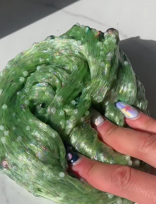 Clear glue slushee slime made by Nichole Jacklyne using Victory Pellets for crunchy texture and ASMR appeal